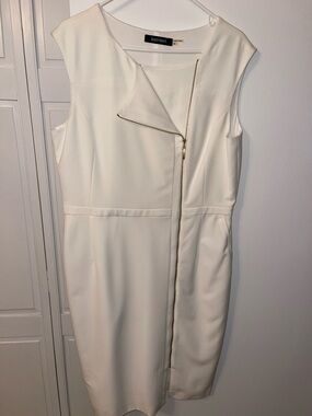 Ellen Tracy Sleeveless Cream Zip-Front Sheath Dress Size 14